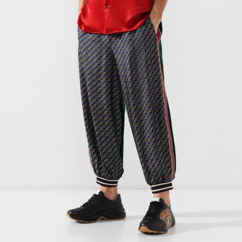 Gucci Bi-material Scarf Print Track Pants in Green